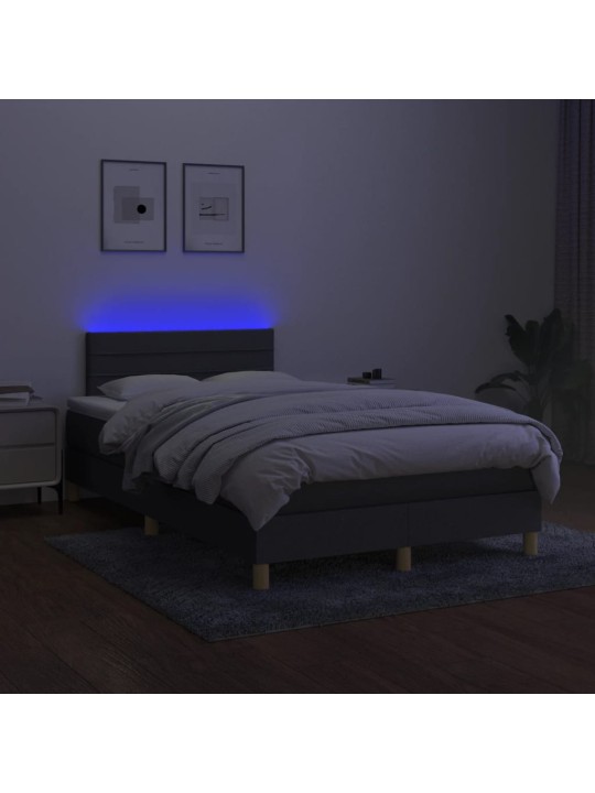 Atsperu gulta ar matraci, LED, tumši pelēka audums, 120x190 cm