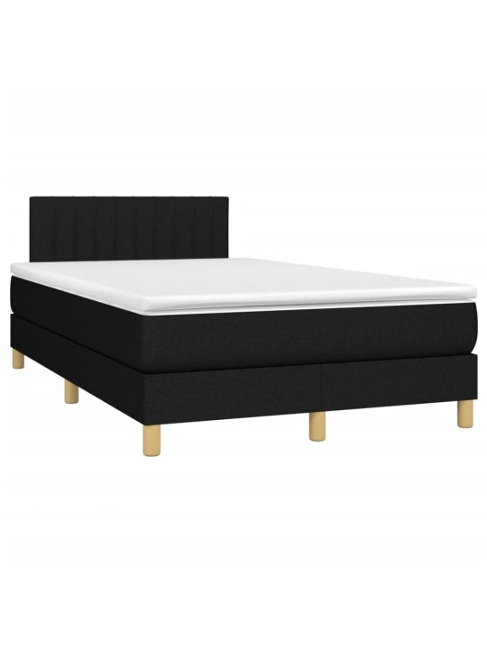 Atsperu gulta ar matraci, led, melns audums, 120x190 cm