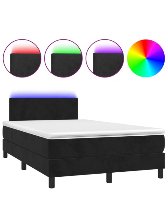 Atsperu gulta ar matraci, LED, melns samts, 120x190 cm