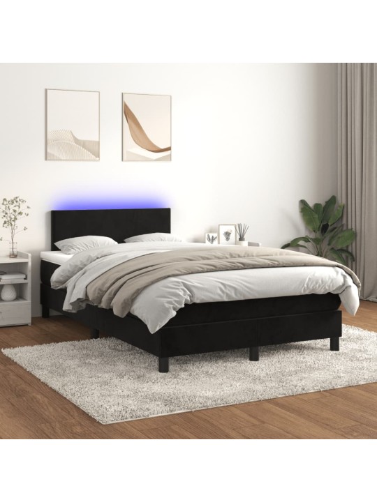 Atsperu gulta ar matraci, LED, melns samts, 120x190 cm