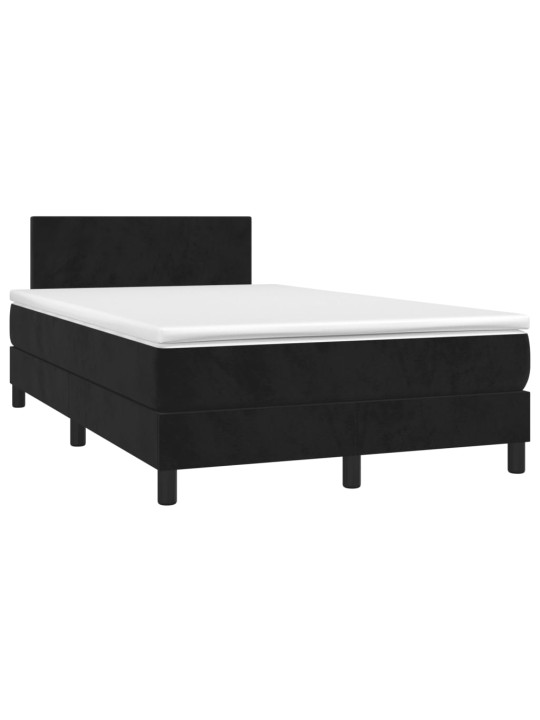 Atsperu gulta ar matraci, LED, melns samts, 120x190 cm