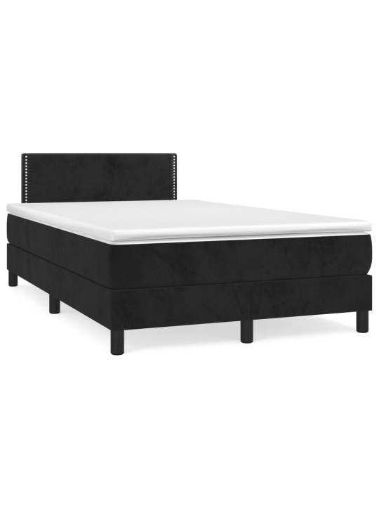 Atsperu gulta ar matraci, LED, melns samts, 120x190 cm