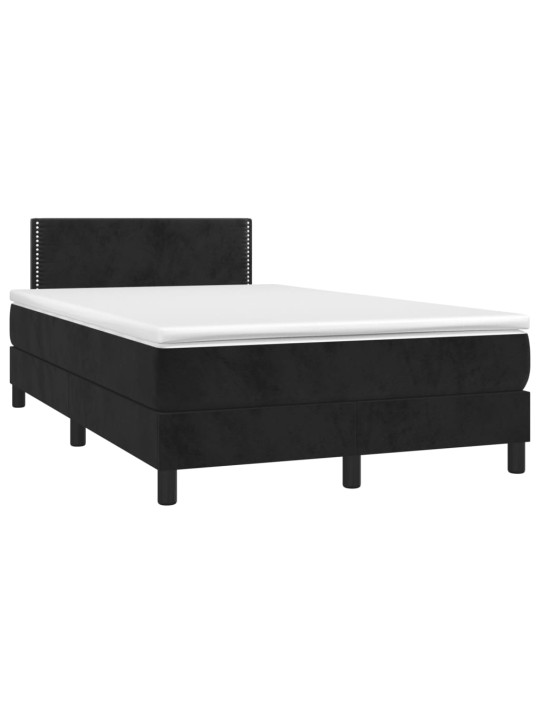 Atsperu gulta ar matraci, LED, melns samts, 120x190 cm