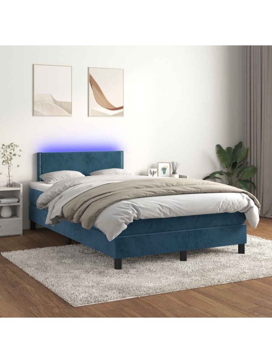 Kontinentālā gulta ar matraci, LED, tumši zils samts, 120x190 cm