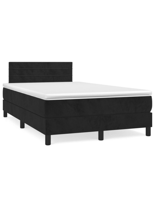Atsperu gulta ar matraci, LED, melns samts, 120x190 cm