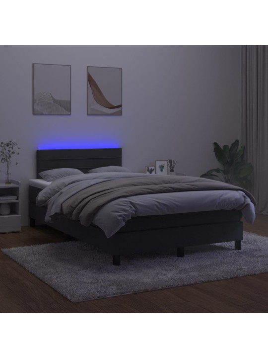 Atsperu gulta ar matraci, LED, melns samts, 120x190 cm