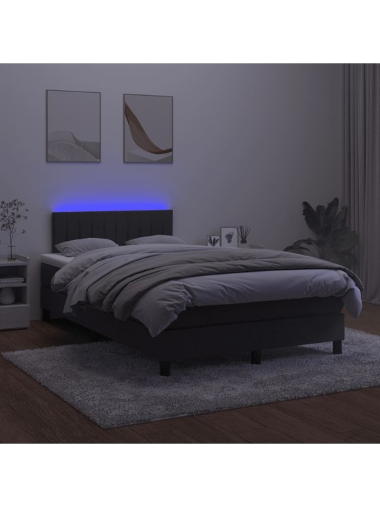 Atsperu gulta ar matraci, LED, melns samts, 120x190 cm