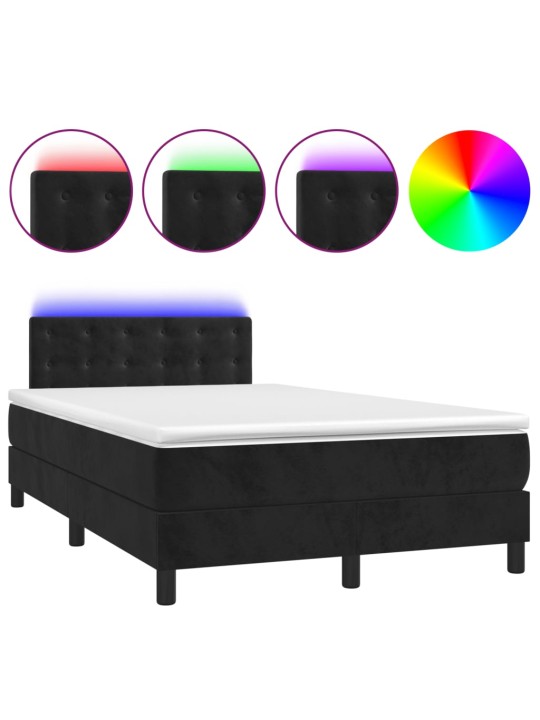 Atsperu gulta ar matraci, LED, melns samts, 120x190 cm