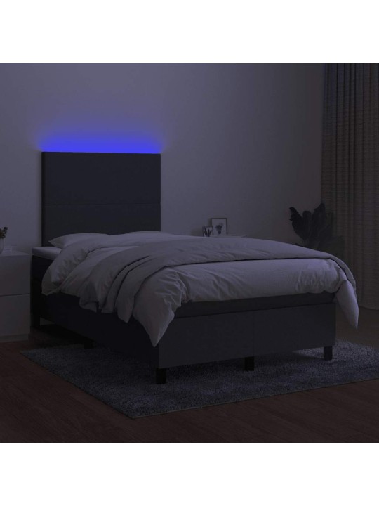 Atsperu gulta ar matraci, LED, tumši pelēka audums, 120x190 cm