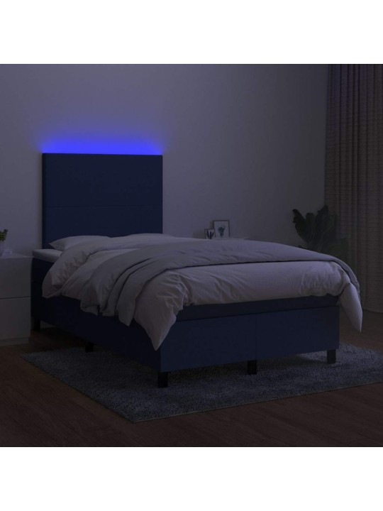 Atsperu gulta ar matraci, LED, zils audums, 120x190 cm