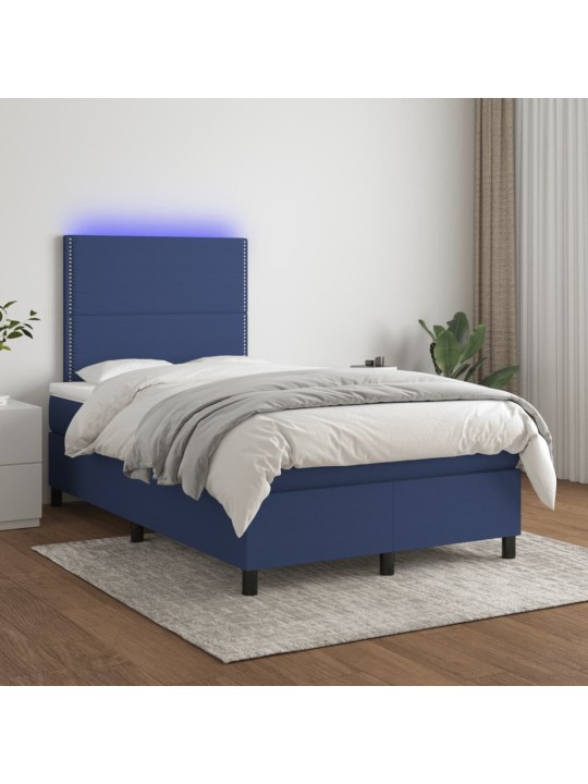 Atsperu gulta ar matraci, LED, zils audums, 120x190 cm
