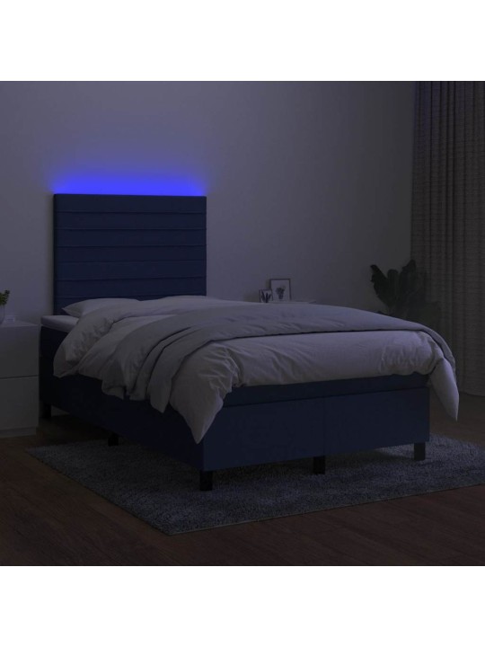 Atsperu gulta ar matraci, LED, zils audums, 120x190 cm
