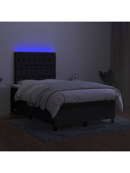 Atsperu gulta ar matraci, led, melns audums, 120x190 cm