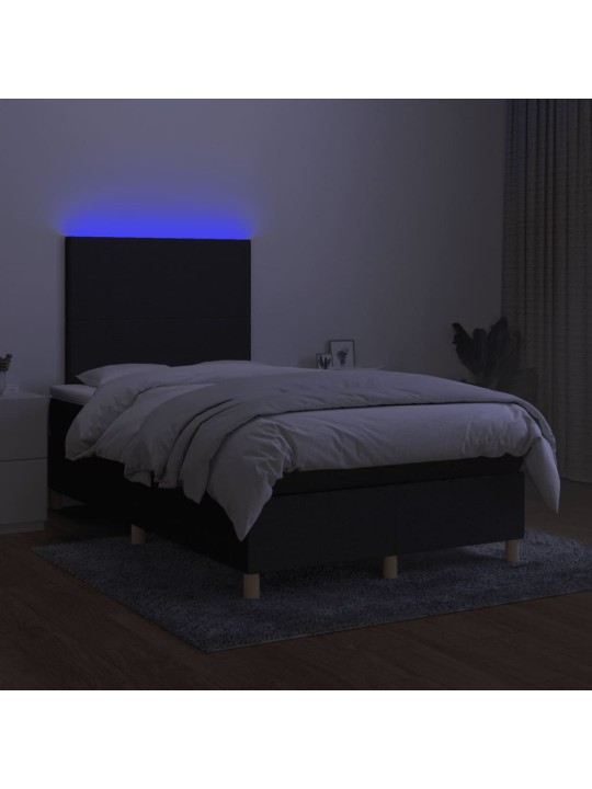Atsperu gulta ar matraci, led, melns audums, 120x190 cm