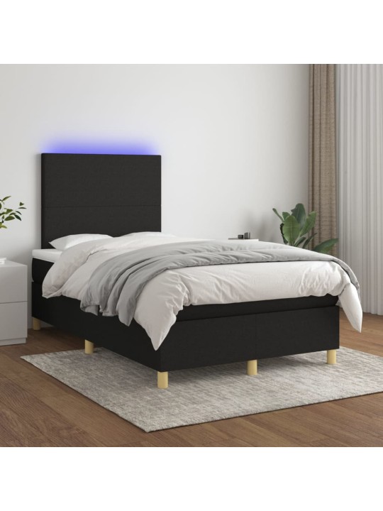 Atsperu gulta ar matraci, led, melns audums, 120x190 cm