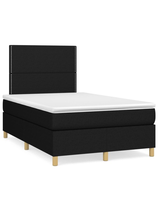 Atsperu gulta ar matraci, led, melns audums, 120x190 cm