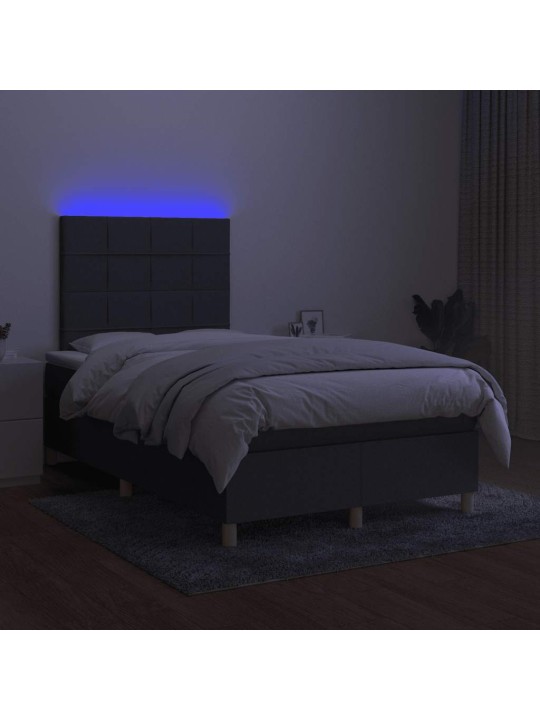 Atsperu gulta ar matraci, LED, tumši pelēka audums, 120x190 cm