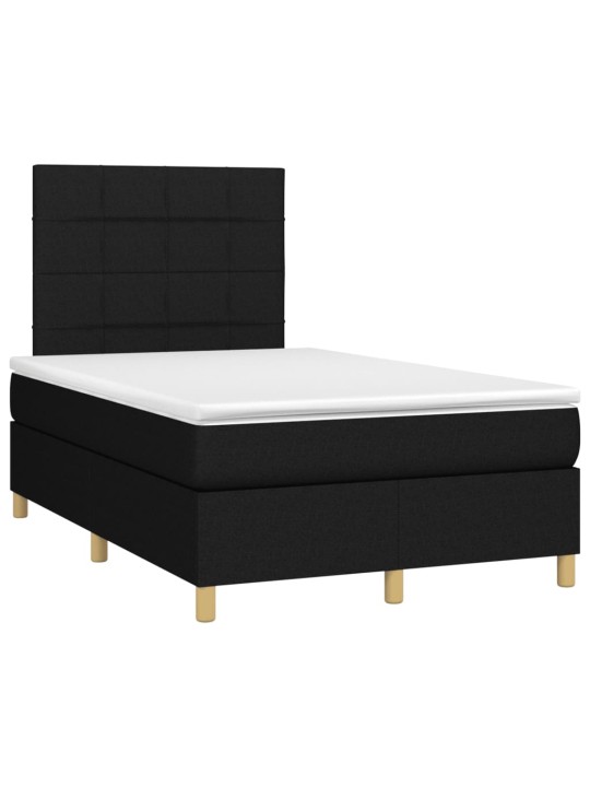 Atsperu gulta ar matraci, led, melns audums, 120x190 cm