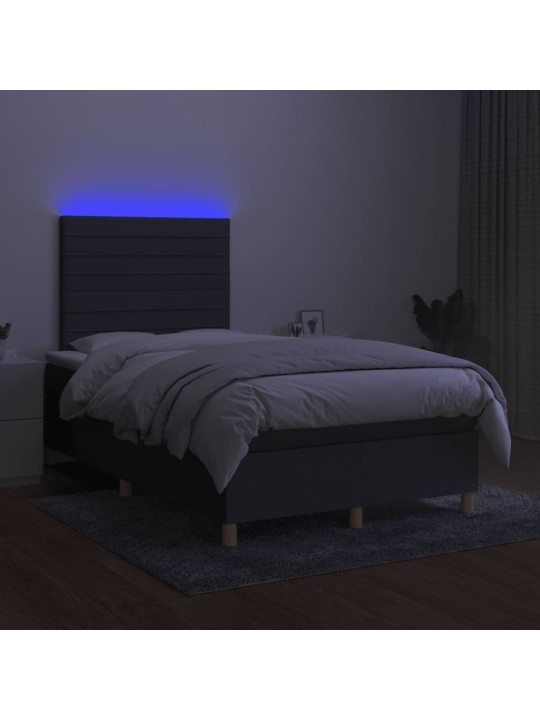 Atsperu gulta ar matraci, LED, tumši pelēka audums, 120x190 cm