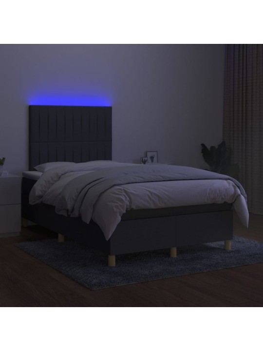 Atsperu gulta ar matraci, LED, tumši pelēka audums, 120x190 cm