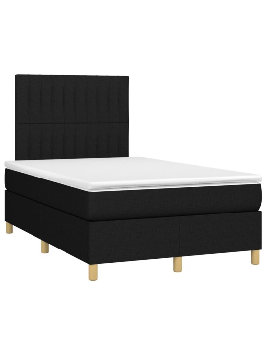 Atsperu gulta ar matraci, led, melns audums, 120x190 cm