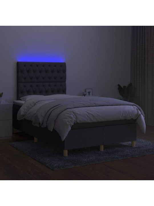 Atsperu gulta ar matraci, LED, tumši pelēka audums, 120x190 cm