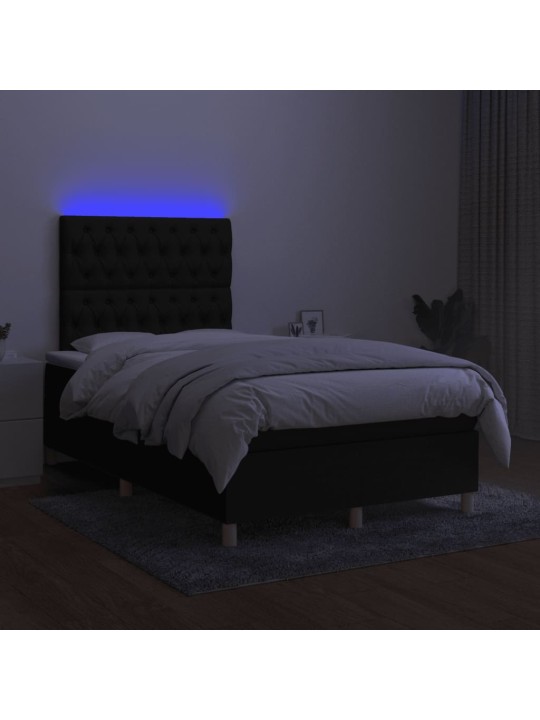 Atsperu gulta ar matraci, led, melns audums, 120x190 cm