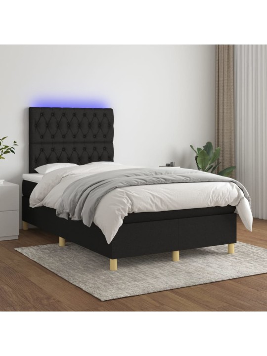 Atsperu gulta ar matraci, led, melns audums, 120x190 cm