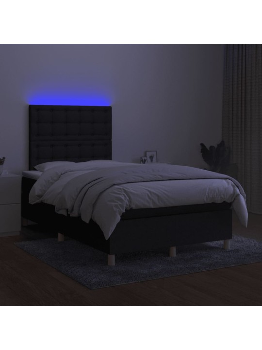 Atsperu gulta ar matraci, led, melns audums, 120x190 cm
