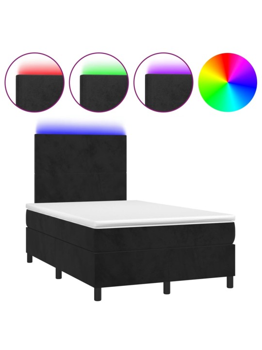 Atsperu gulta ar matraci, LED, melns samts, 120x190 cm