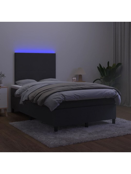 Atsperu gulta ar matraci, LED, melns samts, 120x190 cm