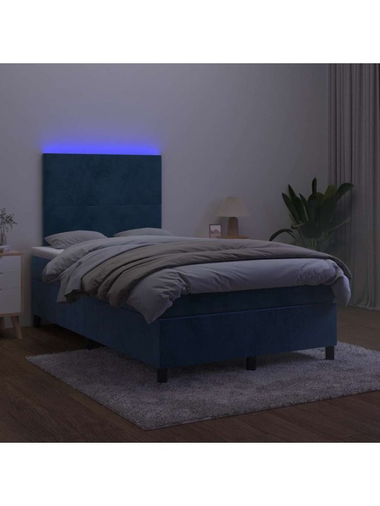 Kontinentālā gulta ar matraci, LED, tumši zils samts, 120x190 cm