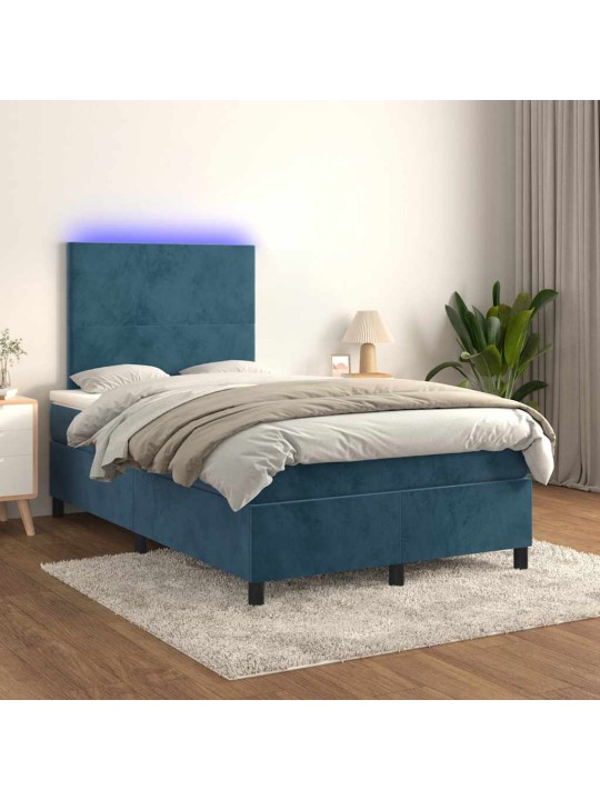 Kontinentālā gulta ar matraci, LED, tumši zils samts, 120x190 cm