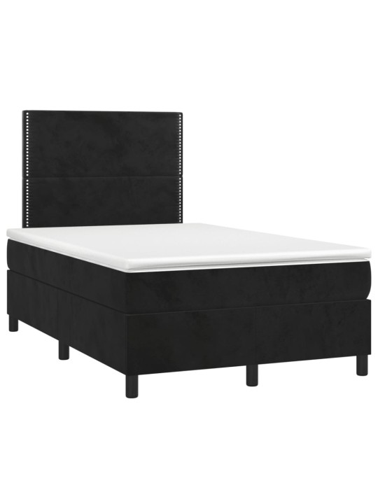 Atsperu gulta ar matraci, LED, melns samts, 120x190 cm
