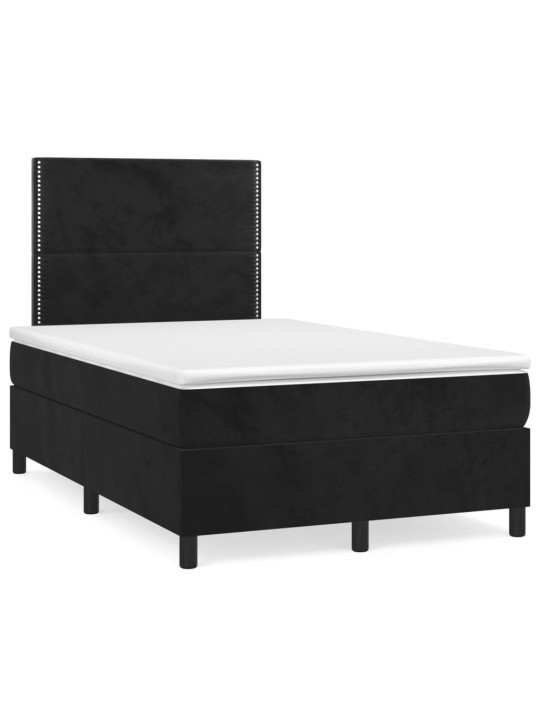 Atsperu gulta ar matraci, LED, melns samts, 120x190 cm