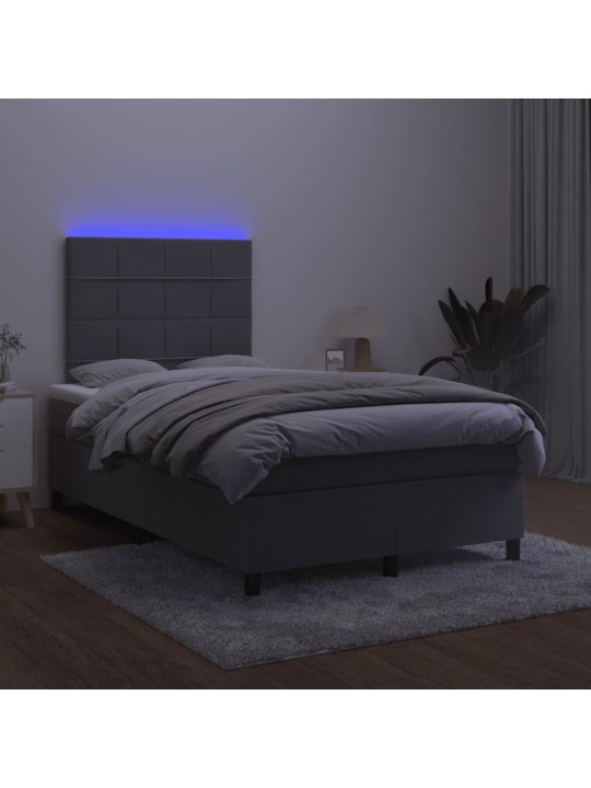 Atsperu gulta ar matraci, LED, tumši pelēks samts, 120x190 cm