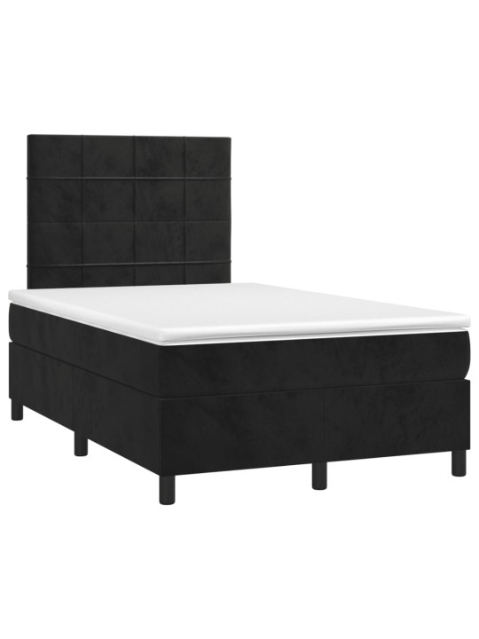 Atsperu gulta ar matraci, LED, melns samts, 120x190 cm