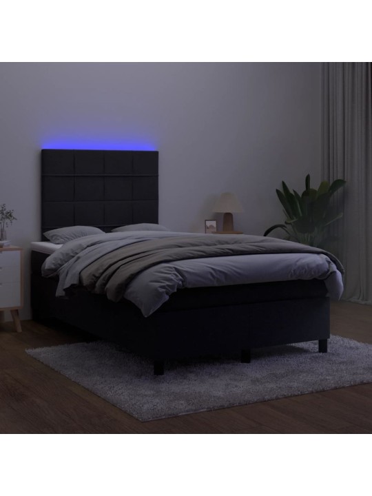 Atsperu gulta ar matraci, LED, melns samts, 120x190 cm