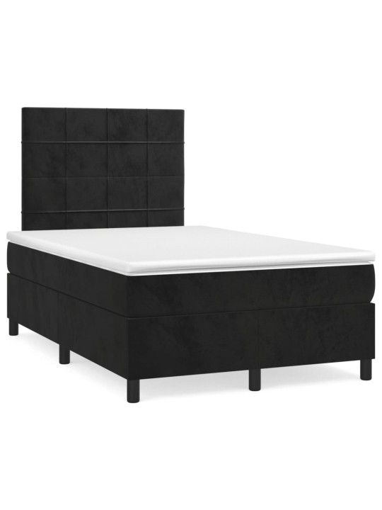 Atsperu gulta ar matraci, LED, melns samts, 120x190 cm