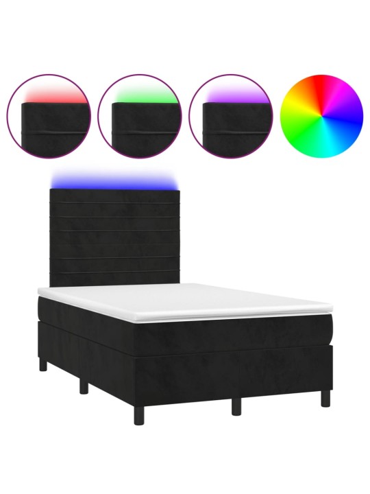 Atsperu gulta ar matraci, LED, melns samts, 120x190 cm
