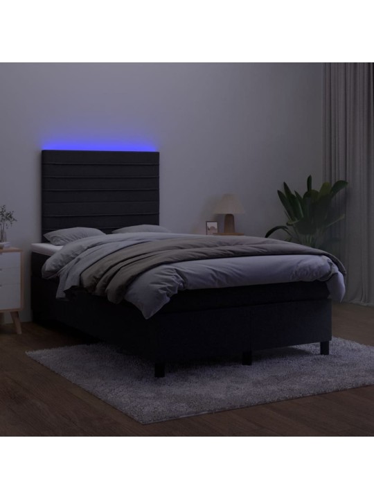 Atsperu gulta ar matraci, LED, melns samts, 120x190 cm