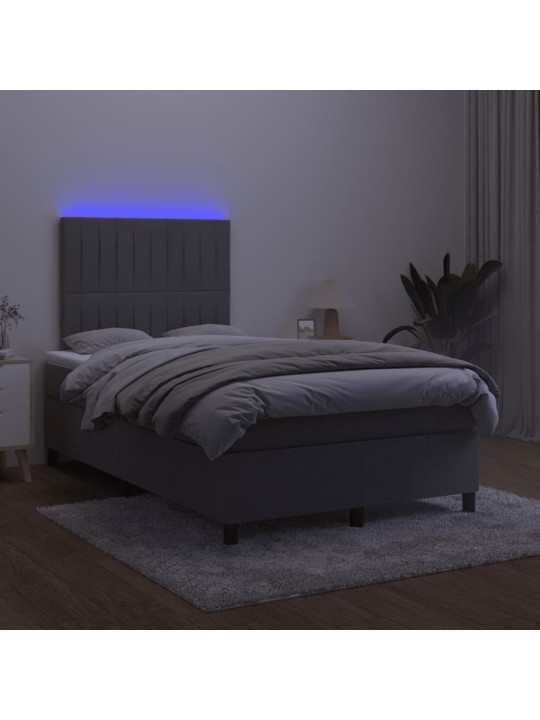 Atsperu gulta ar matraci, LED, tumši pelēks samts, 120x190 cm