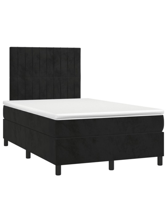 Atsperu gulta ar matraci, LED, melns samts, 120x190 cm