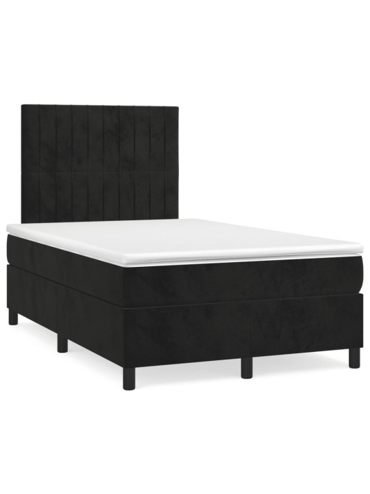 Atsperu gulta ar matraci, LED, melns samts, 120x190 cm