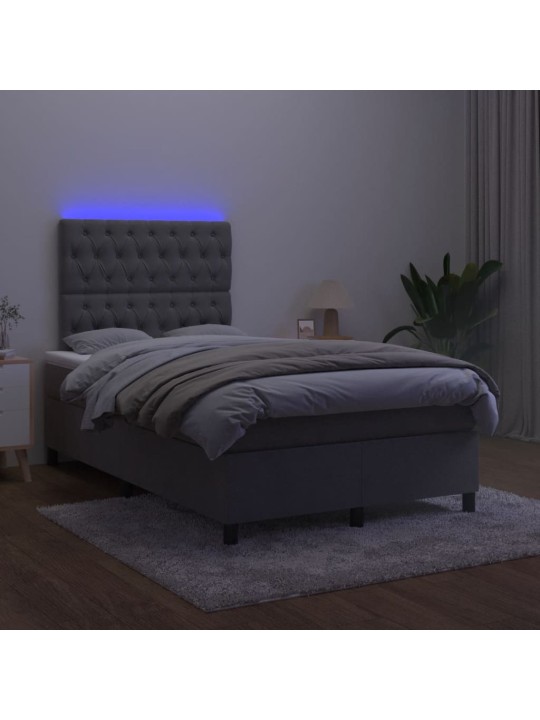 Atsperu gulta ar matraci, LED, tumši pelēks samts, 120x190 cm