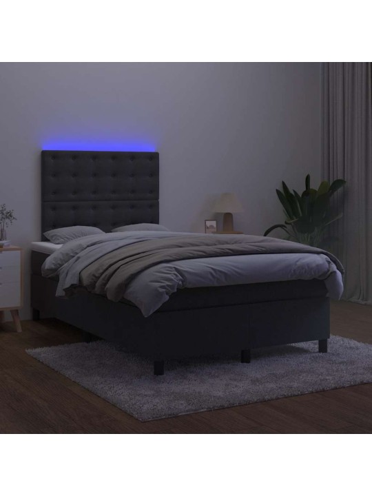 Atsperu gulta ar matraci, LED, melns samts, 120x190 cm
