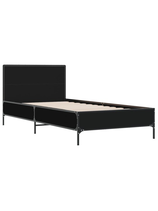 Gultas rāmis, melns, 75x190 cm, inženierijas koks, metāls