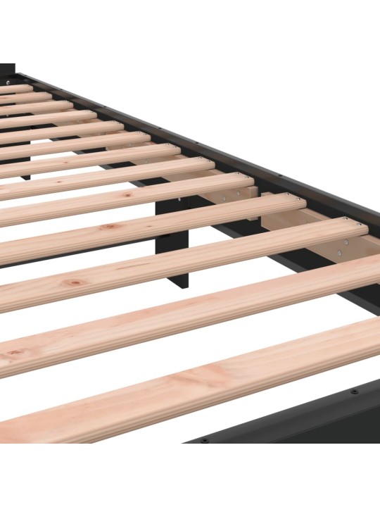 Gultas rāmis, melns, 90x200 cm, inženierijas koks, metāls