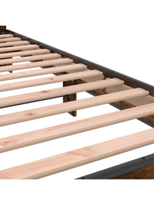 Gultas rāmis, ozola krāsā, 90x200 cm, inženierijas koks, metāls