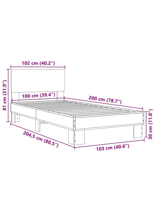 Gultas rāmis, ozola krāsā, 100x200cm, inženierijas koks, metāls